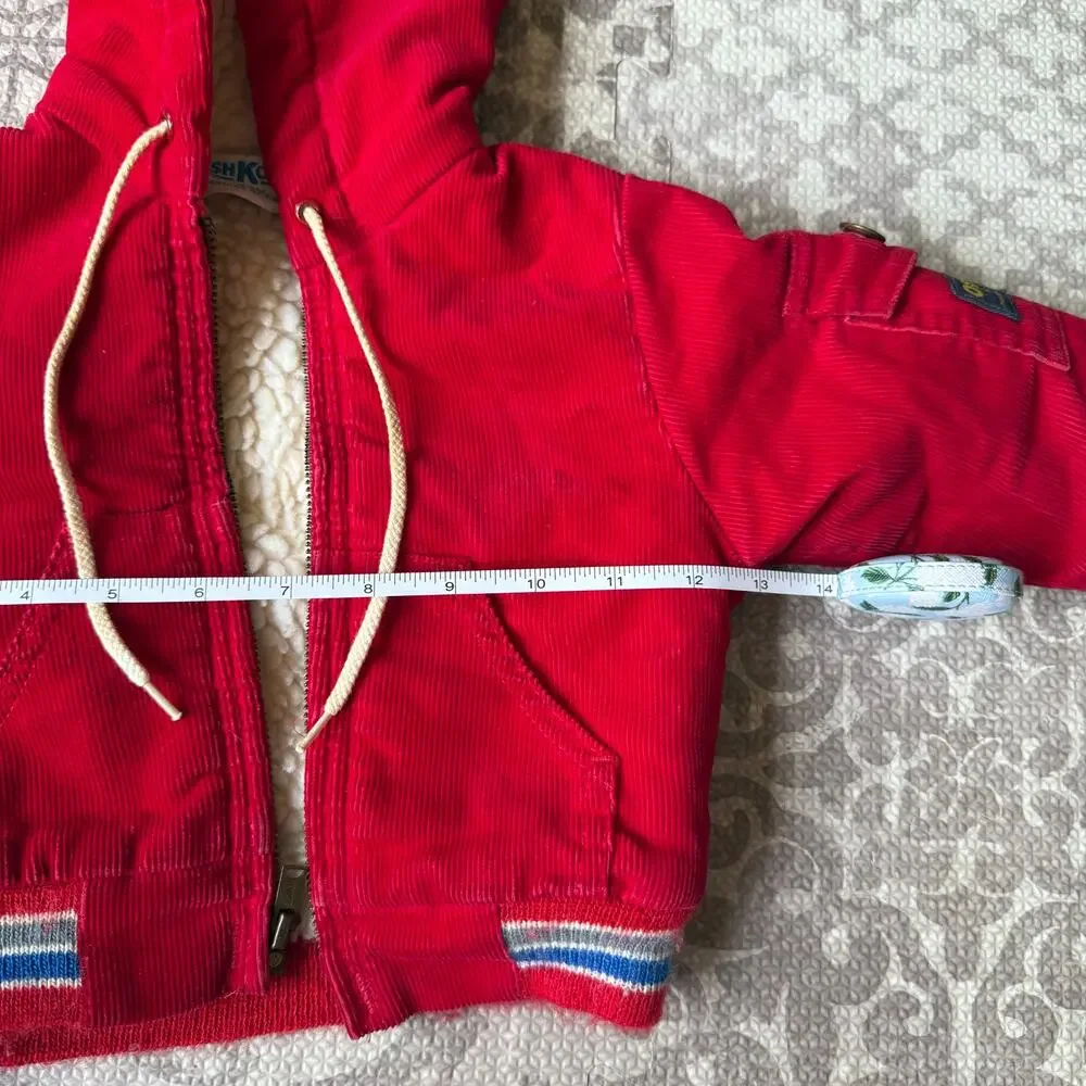 Vintage Oshkosh B Gosh Retro Red Corduroy Sherpa Lined Jacket‎ Hooded Unisex 6-9